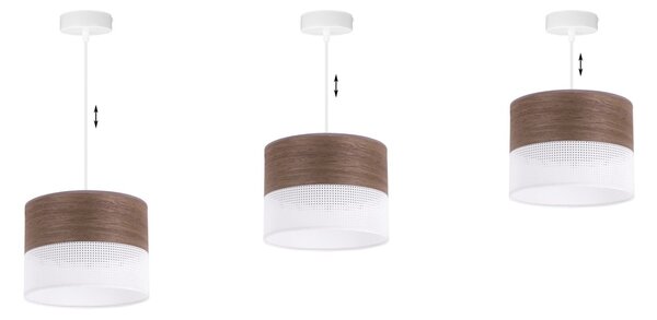 Závesné svietidlo Wood, 1x hnedá orechová dýha/biele PVC tienidlo, (fi 20cm)