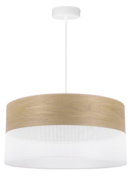 Závesné svietidlo Wood, 1x dýha zlatý dub/biele PVC tienidlo, (fi 44cm)