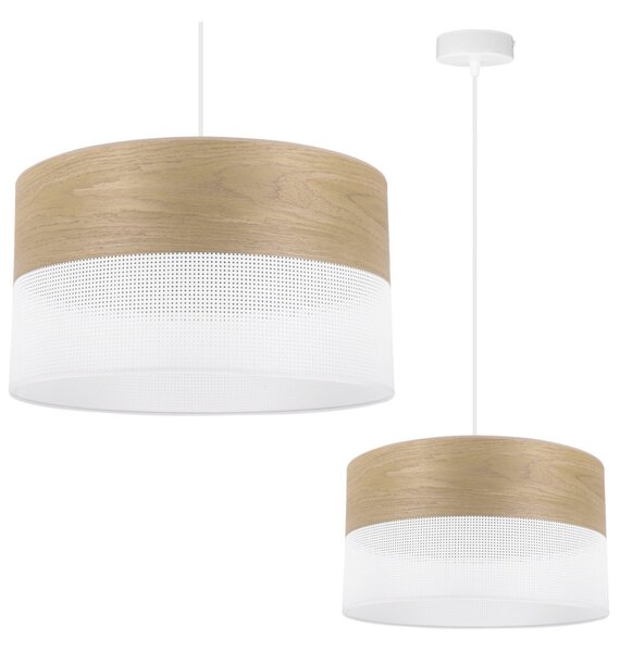 Závesné svietidlo Wood, 1x dýha zlatý dub/biele PVC tienidlo, (fi 30cm)