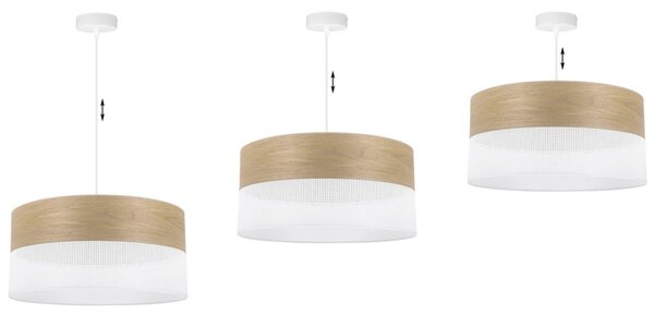 Závesné svietidlo Wood, 1x dýha zlatý dub/biele PVC tienidlo, (fi 44cm)
