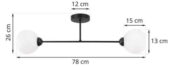 Stropné svietidlo Eliza, 2x biele sklenené tienidlo, B