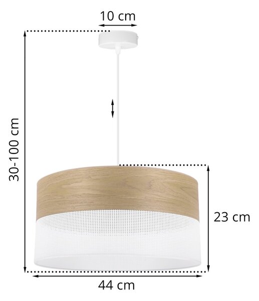 Závesné svietidlo Wood, 1x dýha zlatý dub/biele PVC tienidlo, (fi 44cm)