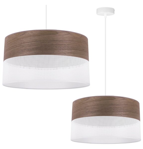 Závesné svietidlo Wood, 1x hnedá orechová dýha/biele PVC tienidlo, (fi 40cm)