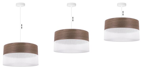 Závesné svietidlo Wood, 1x hnedá orechová dýha/biele PVC tienidlo, (fi 40cm)