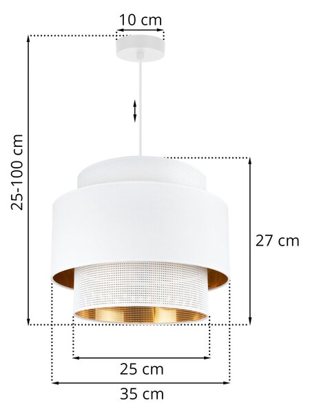 Závesné svietidlo Asti, 1x PVC/biele textilné tienidlo, (fi 35cm), g/c, w