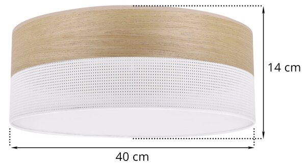 Stropné svietidlo Wood, 1x dýha zlatý dub/biele PVC tienidlo, (biele plexisklo), (fi 40cm)