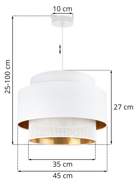 Závesné svietidlo Asti, 1x PVC/biele textilné tienidlo, (fi 45cm), g/c, w