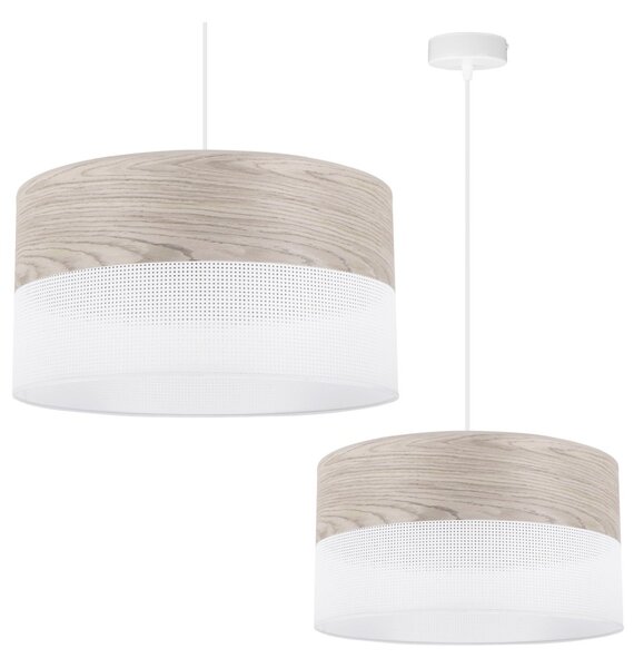 Závesné svietidlo Wood, 1x svetlobéžová dubová dýha/biele PVC tienidlo, (fi 40cm)