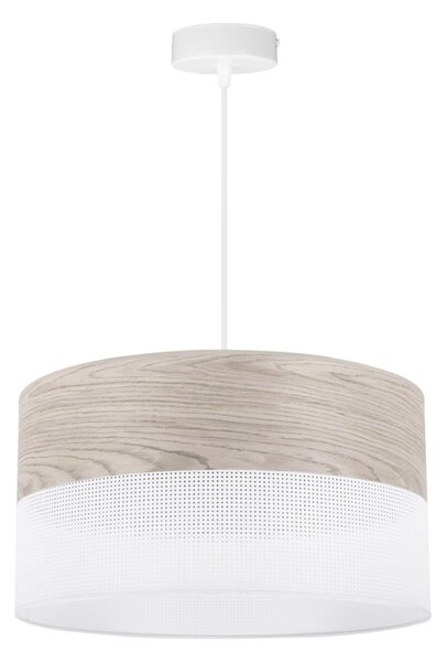 Závesné svietidlo Wood, 1x svetlobéžová dubová dýha/biele PVC tienidlo, (fi 40cm)