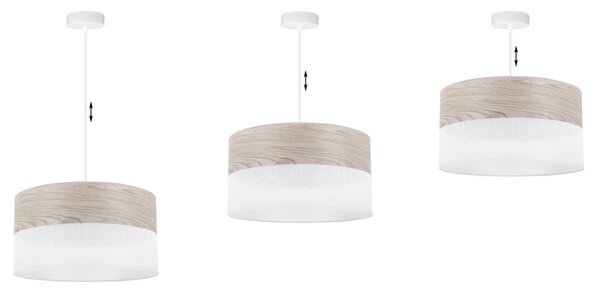 Závesné svietidlo Wood, 1x svetlobéžová dubová dýha/biele PVC tienidlo, (fi 40cm)