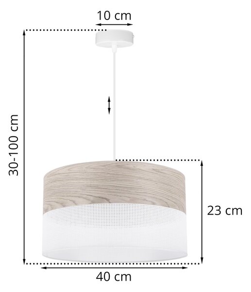 Závesné svietidlo Wood, 1x svetlobéžová dubová dýha/biele PVC tienidlo, (fi 40cm)