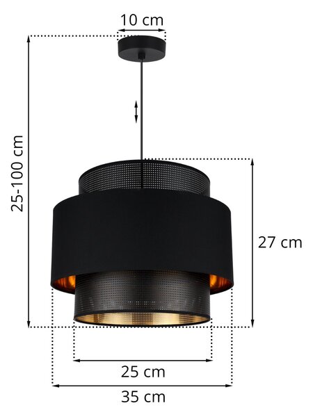 Závesné svietidlo Asti, 1x PVC/čierne textilné tienidlo, (fi 35cm), g/c