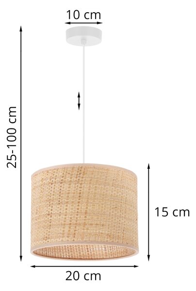 Závesné svietidlo Rattan, 1x ratanové tienidlo, (fi 20cm), w