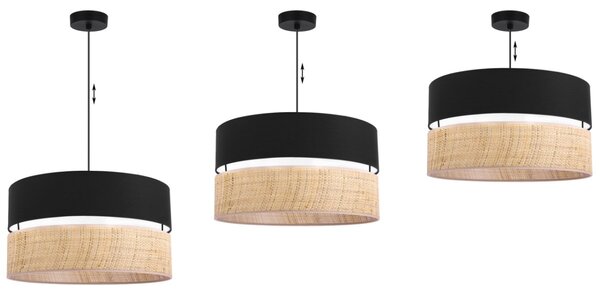 Závesné svietidlo Rattan, 1x ratanové/čierne textilné tienidlo, (fi 45cm)