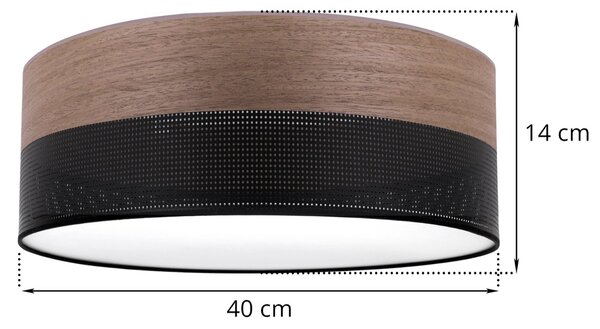 Stropné svietidlo Wood, 1x hnedá orechová dýha/čierne PVC tienidlo, (biele plexisklo), (fi 40cm)