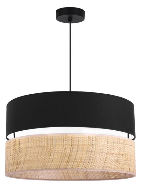 Závesné svietidlo Rattan, 1x ratanové/čierne textilné tienidlo, (fi 45cm)