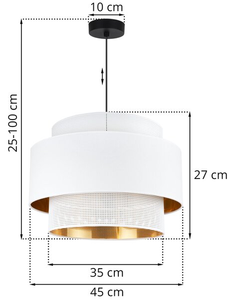 Závesné svietidlo Asti, 1x PVC/biele textilné tienidlo, (fi 45cm), g/c, b