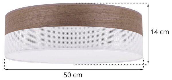 Stropné svietidlo Wood, 1x hnedá orechová dýha/biele PVC tienidlo, (biele plexisklo), (fi 50cm)