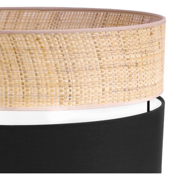 Závesné svietidlo Rattan, 1x ratanové/čierne textilné tienidlo, (fi 45cm)