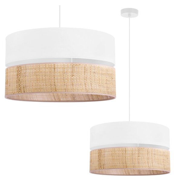 Závesné svietidlo Rattan, 1x ratanové/biele textilné tienidlo, (fi 45cm)