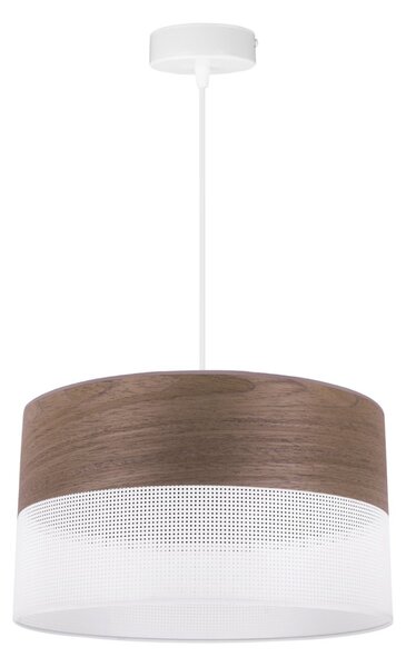 Závesné svietidlo Wood, 1x hnedá orechová dýha/biele PVC tienidlo, (fi 35cm)
