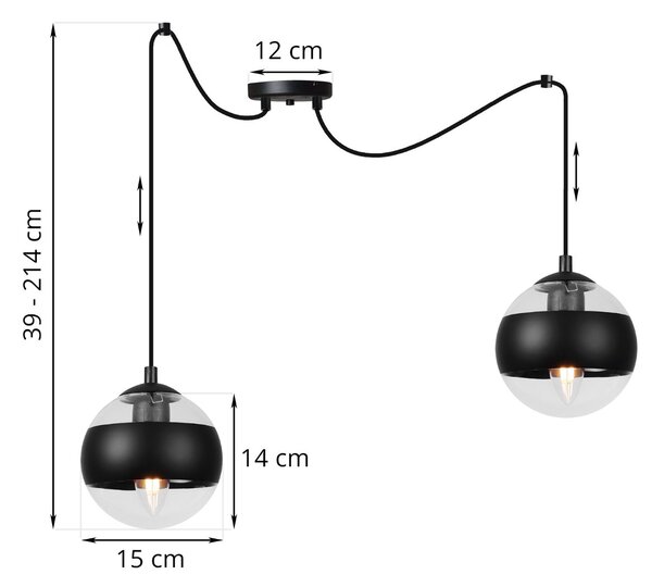 Závesne svietidlo Toledo Spider, 2x čierne/transparentné sklenené tienidlo, B
