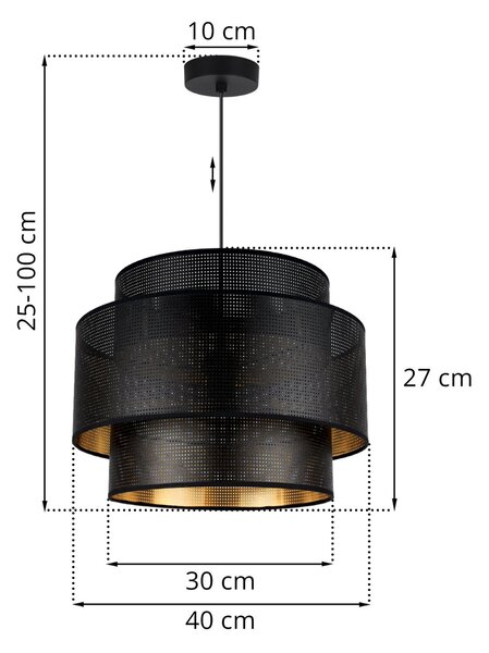 Závesné svietidlo Asti, 1x čierne PVC tienidlo, (fi 40cm), g