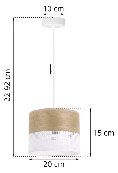 Závesné svietidlo Wood, 1x dýha zlatý dub/biele PVC tienidlo, (fi 20cm)