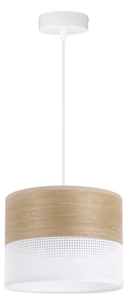 Závesné svietidlo Wood, 1x dýha zlatý dub/biele PVC tienidlo, (fi 20cm)