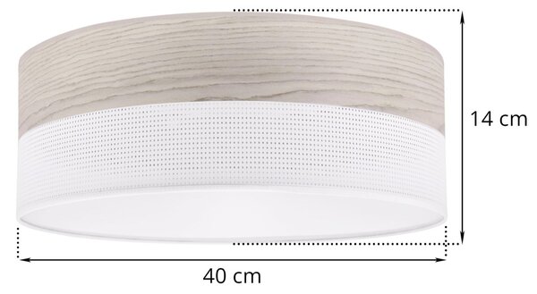Stropné svietidlo Wood, 1x svetlobéžová dubová dýha/biele PVC tienidlo, (biele plexisklo), (fi 40cm)