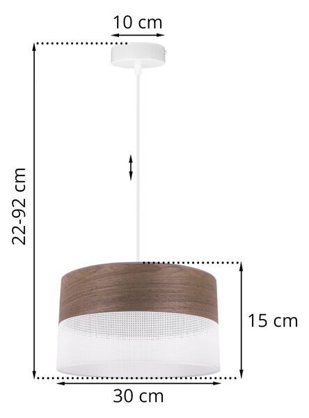 Závesné svietidlo Wood, 1x hnedá orechová dýha/biele PVC tienidlo, (fi 30cm)