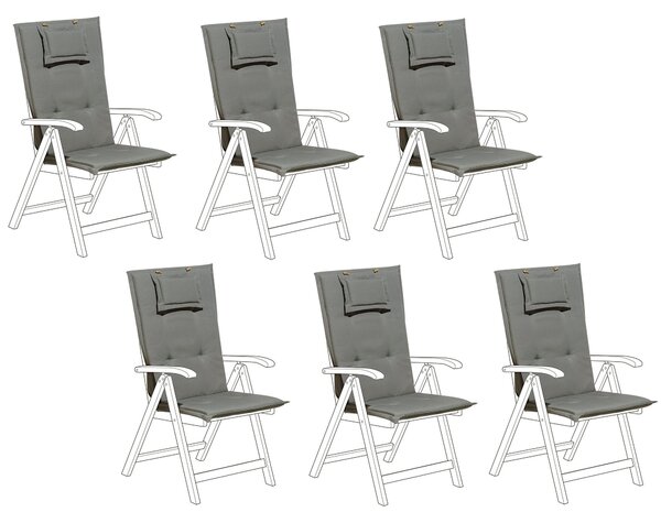 Sada 6 vankúšov na záhradné stoličky sivá sedáky s operadlami