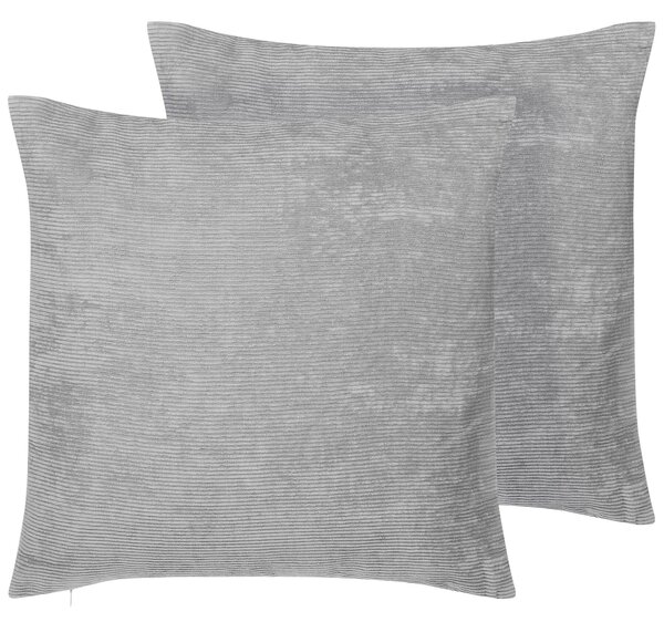 Sada 2 dekoratívnych vankúšov sivá menčester 45 x 45 cm pásikavý vzor štvorcový tvar moderný štýl doplnky