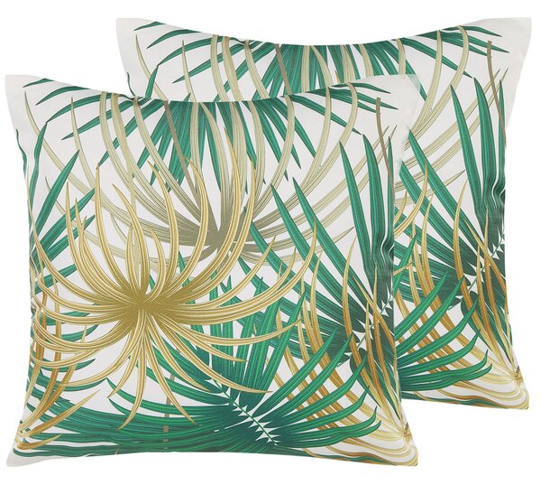 Sada 2 vonkajších vankúšov viacfarebné polyester štvorec 45 x 45 cm moderný motív palmového listu