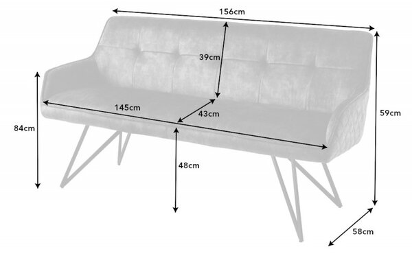 Lavica Euphoria 160cm zamat šedá