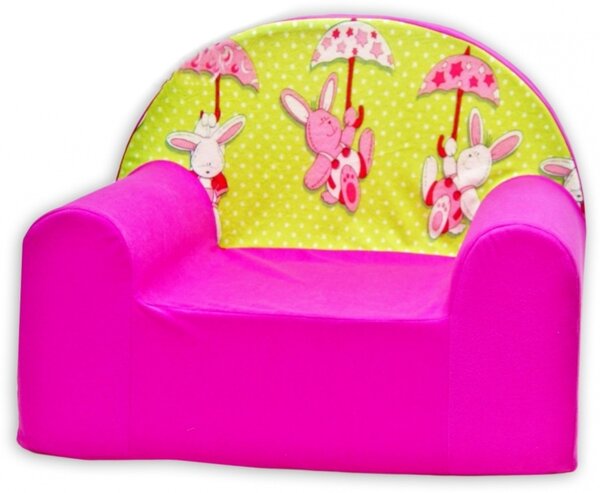 Detské kresielko / pohovečka Nellys ® - Zajačik a dáždnik v ružovej