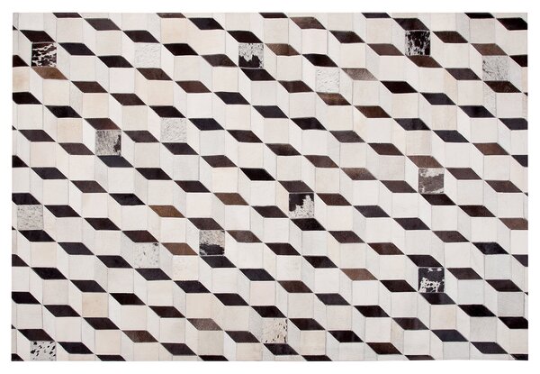 Koberec béžový kožený 140 x 200 cm hovädzia koža 3D patchworkový vzor ručne vyrobený obdĺžnikový moderný