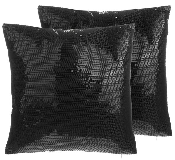 Sada 2 dekoratívnych vankúšov čierna 45 x 45 cm trblietavé flitrované vankúše