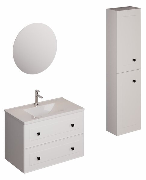 Kúpeľňová zostava s umývadlom vrátane umývadlovej batérie, vtoku a sifónu Naturel Forli biela lesk KSETFORLI12
