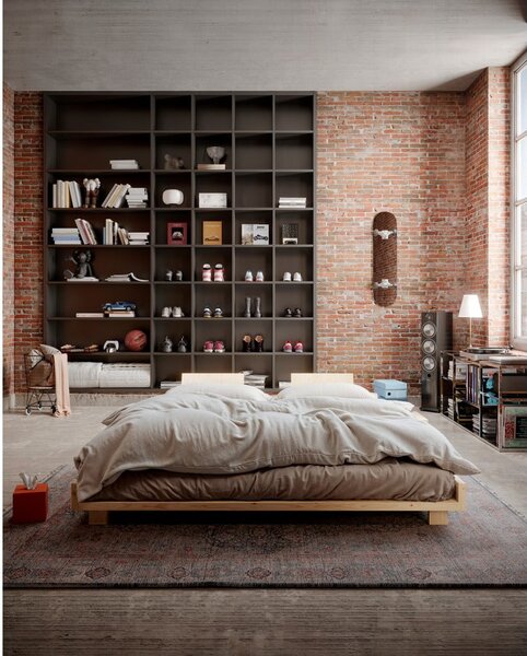 Dvojlôžková posteľ z borovicového dreva s roštom v prírodnej farbe 140x200 cm Social Bed – Karup Design