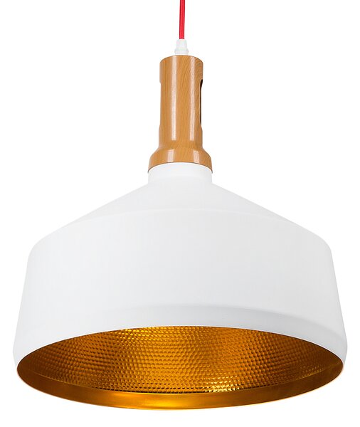 Závesné svetlo závesná lampa biela so zlatou a svetlé drevo hliníkové okrúhle geometrické tienidlo industriálny dizajn