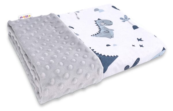Baby Nellys Bavlnená deka s Minky 100x75cm, Dino - granát, sivá