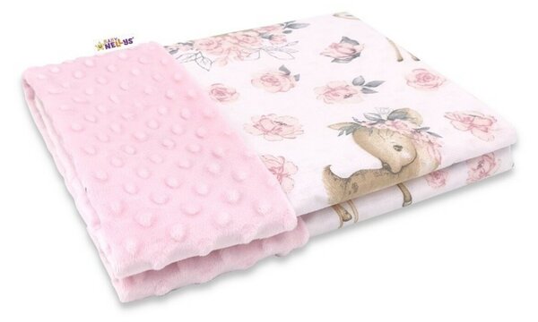 Baby Nellys Bavlnená deka s Minky 100x75cm, Srnka a růža - růžová