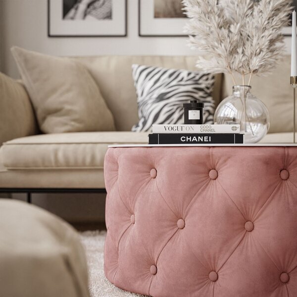 KONFERENČNÝ STOLÍK CARLY 70 cm CHESTERFIELD + BIELE SKLO FRENCH VELVET 682