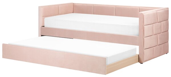 Rozkladacia posteľ ružový zamat jednolôžko 90 x 200 cm lamelový rám moderný glamour štýl