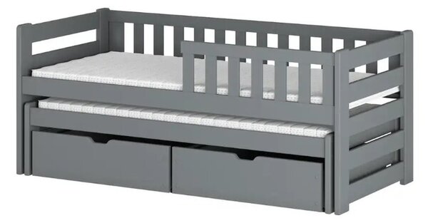Detská posteľ s prístelkou a šuplíkmi FANI - 80x180, šedá
