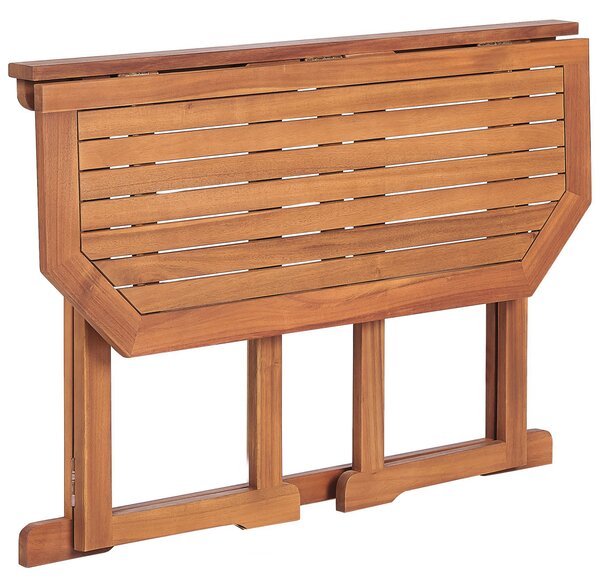 Balkónový stolík svetlé akáciové drevo 110 x 47 cm skladací nastaviteľný odolný vonkajší nábytok