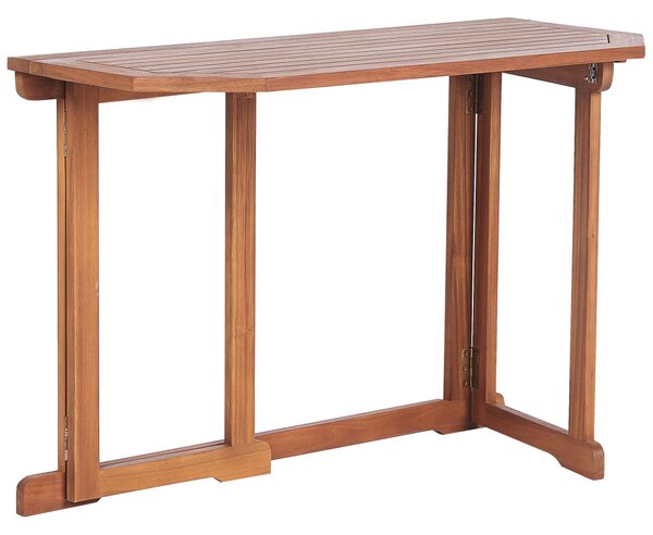 Balkónový stolík svetlé akáciové drevo 110 x 47 cm skladací nastaviteľný odolný vonkajší nábytok