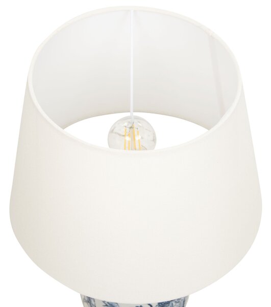Stolná lampa biela a modrá porcelánový podstavec ľanové tienidlo 54 cm moderný štýl obývacia izba spálňa