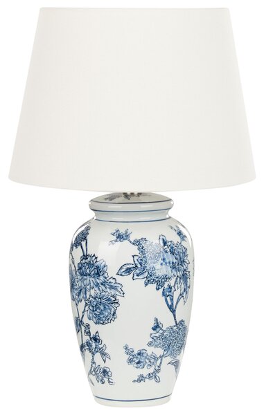 Stolná lampa biela a modrá porcelánový podstavec ľanové tienidlo 54 cm moderný štýl obývacia izba spálňa
